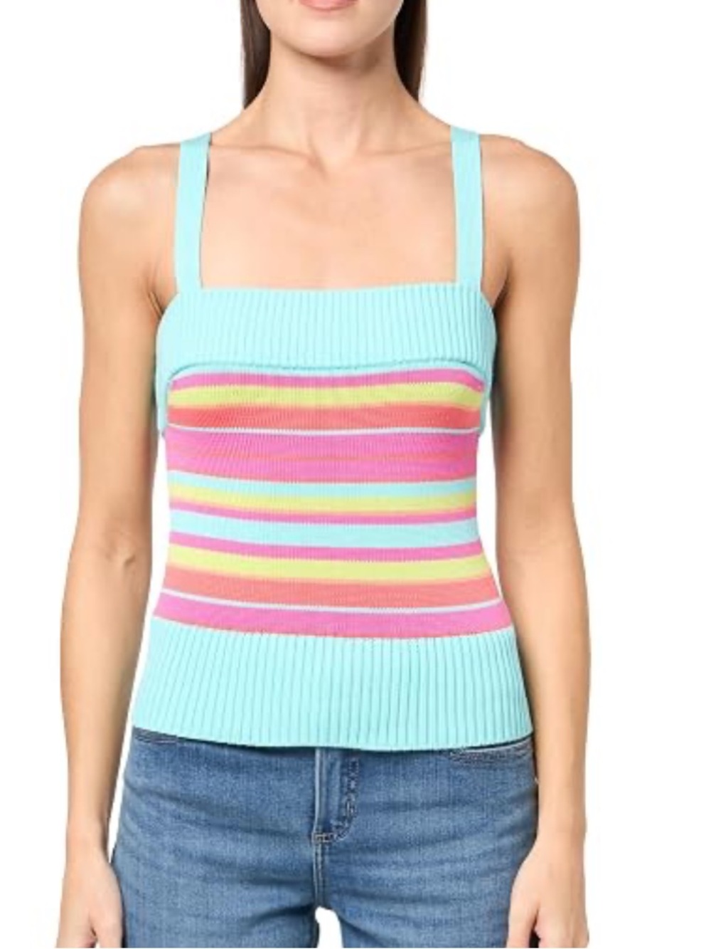 NWT Trina Turk Marina Aqua Striped Knit Cami. Sz: XL